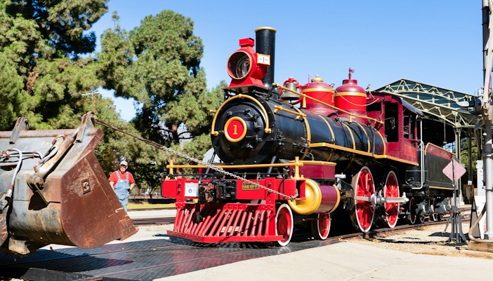 Walt Disney World Railroad steam locomotive in Orlando station.