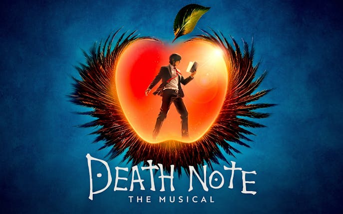 Death Note The Musical poster with character inside glowing apple, Westend show