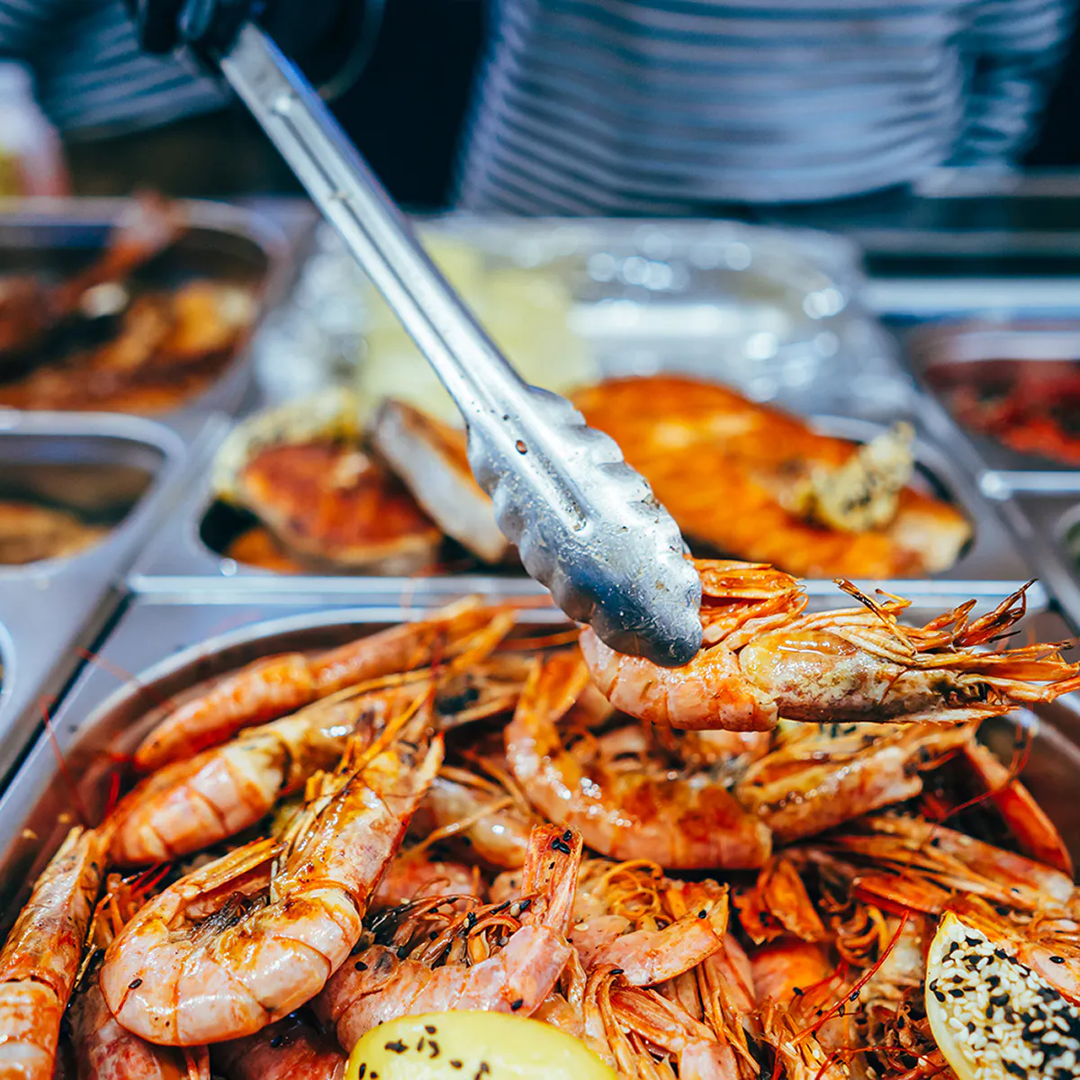 Seafood buffet with prawns at Sun World Hon Thom, Phu Quoc.