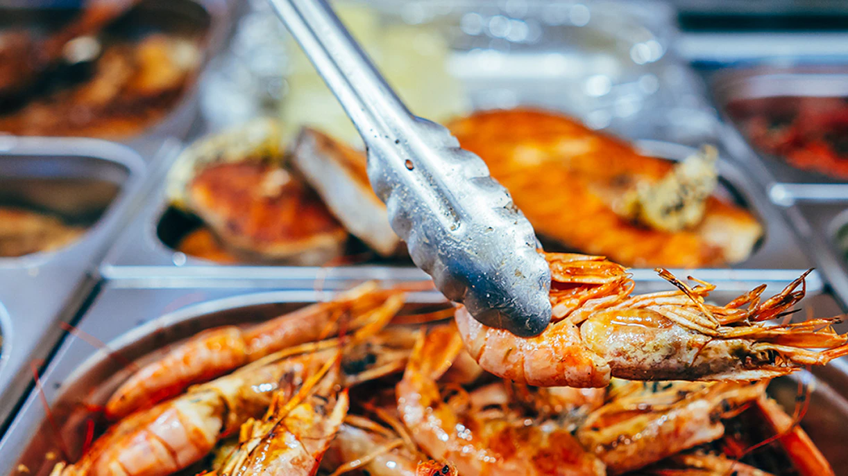 Seafood buffet with prawns at Sun World Hon Thom, Phu Quoc.