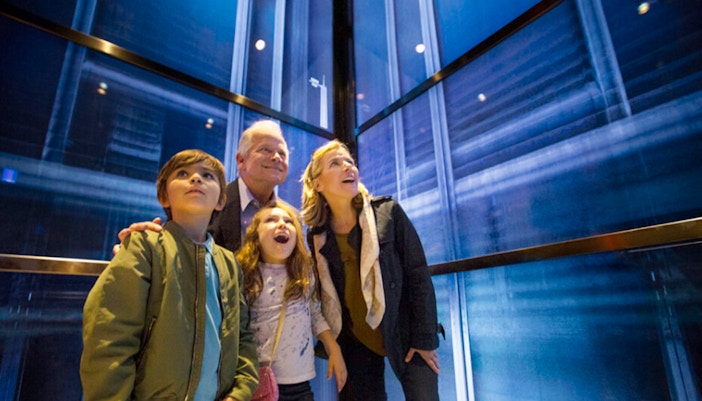 One World Observatory elevator ride with city skyline views, New York City.