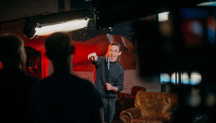 Comedian performing