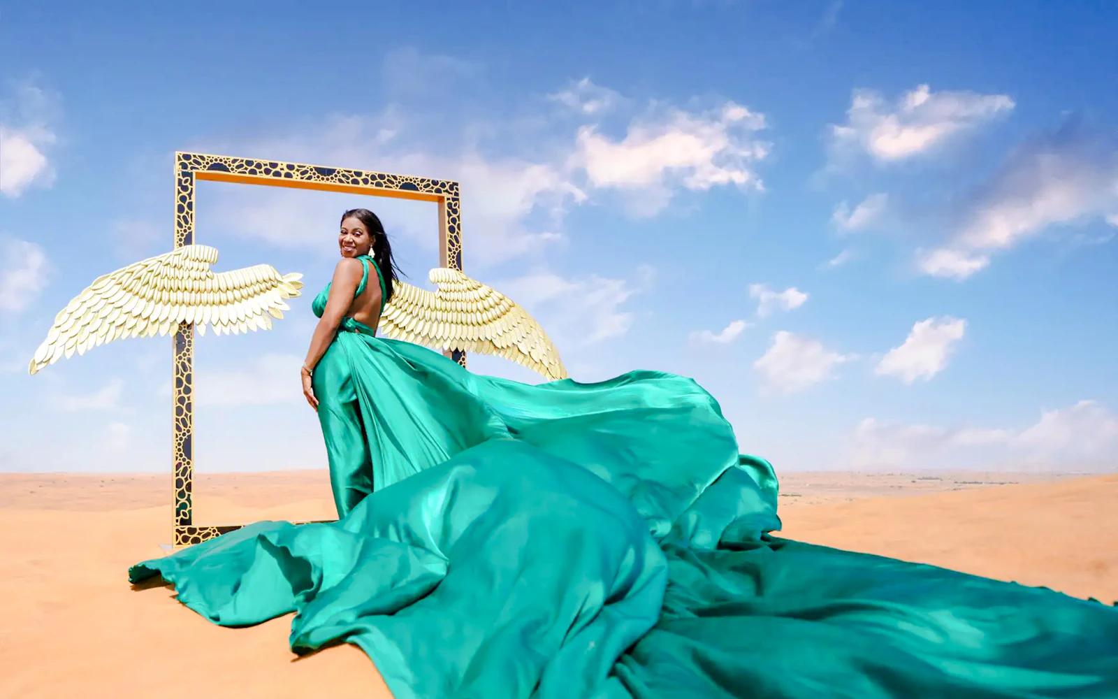 Dubai: Desert Flying Dress Photoshoot