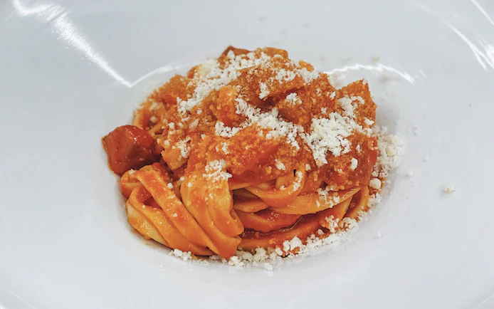 Ravioli with tomato sauce and cheese from a masterclass near the Colosseum.