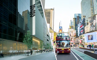 MoMA entrance and Big Bus tour in New York City.
