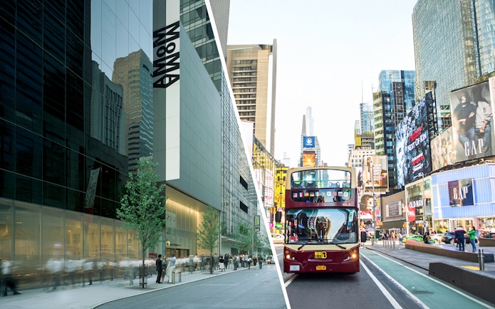 MoMA entrance and Big Bus tour in New York City.
