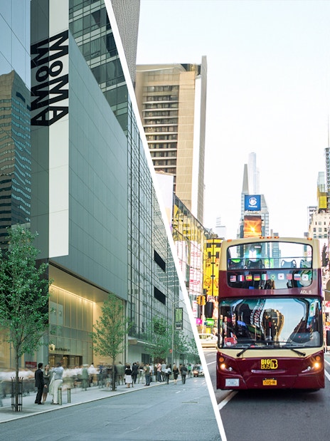 MoMA entrance and Big Bus tour in New York City.