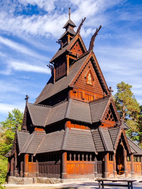 Stave church at the Norwegian Museum, Bygdoy peninsula, Oslo, Norway.