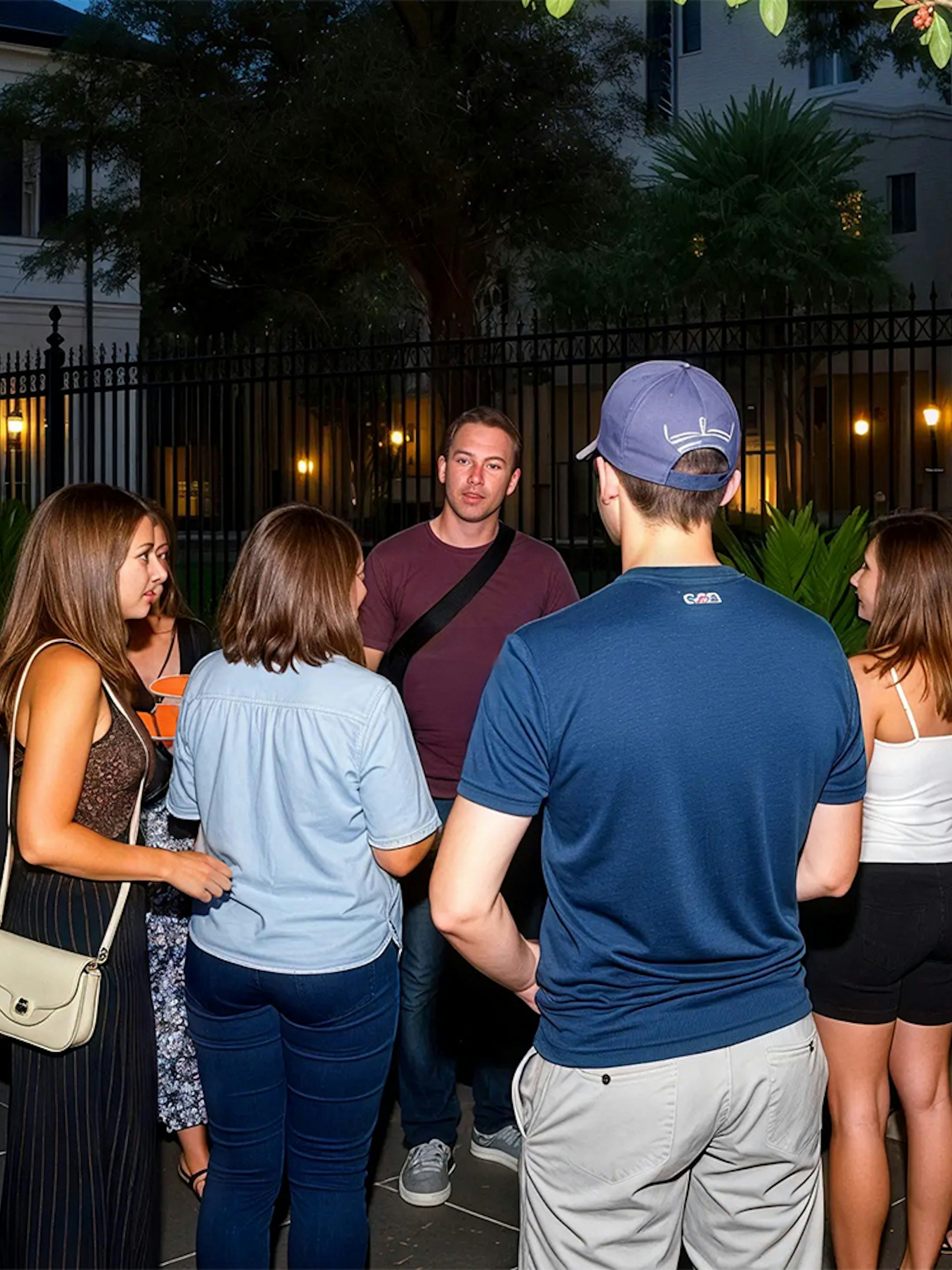 Group on a guided haunted pub crawl in New Orleans.