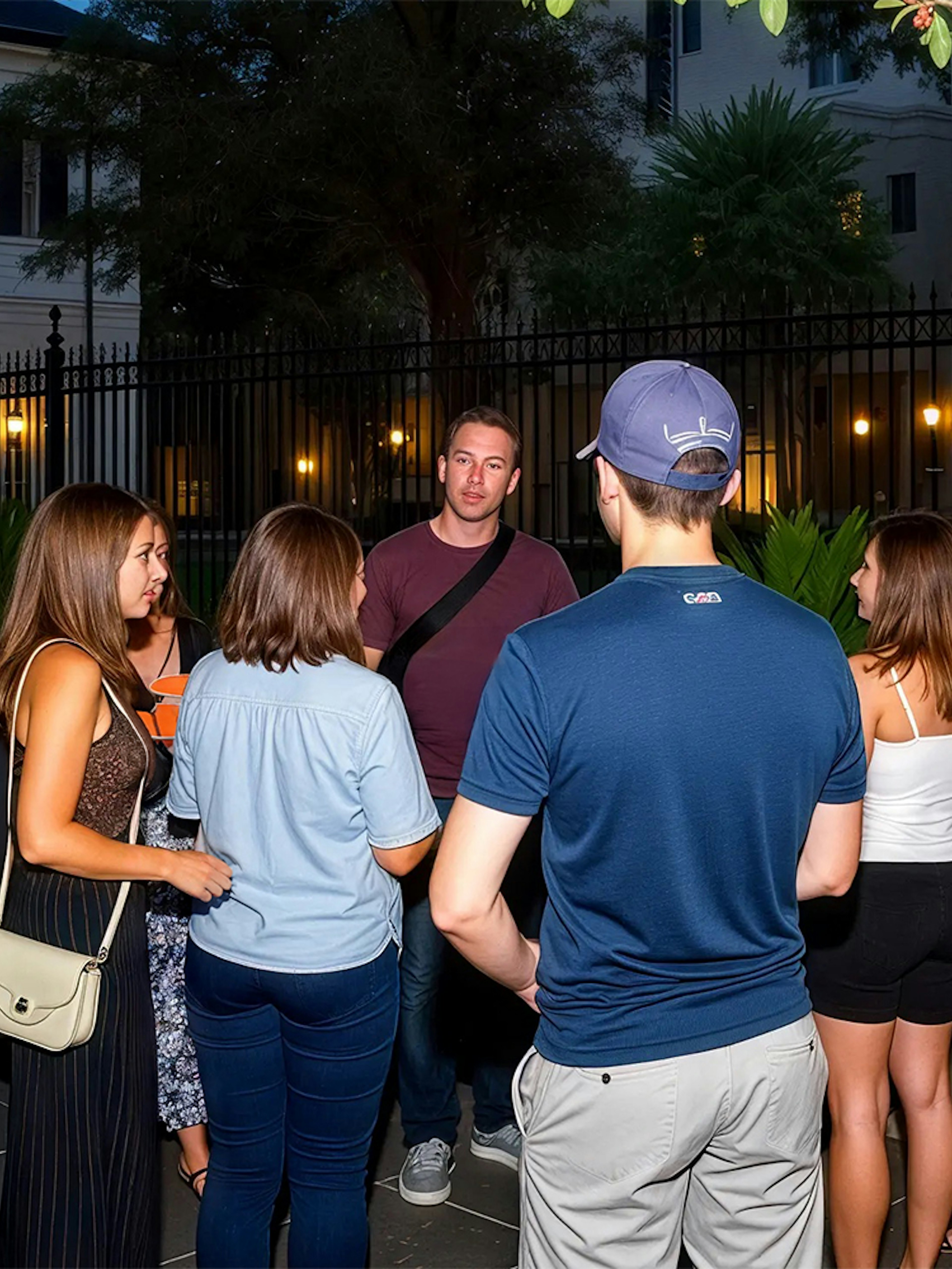 Group on a guided haunted pub crawl in New Orleans.