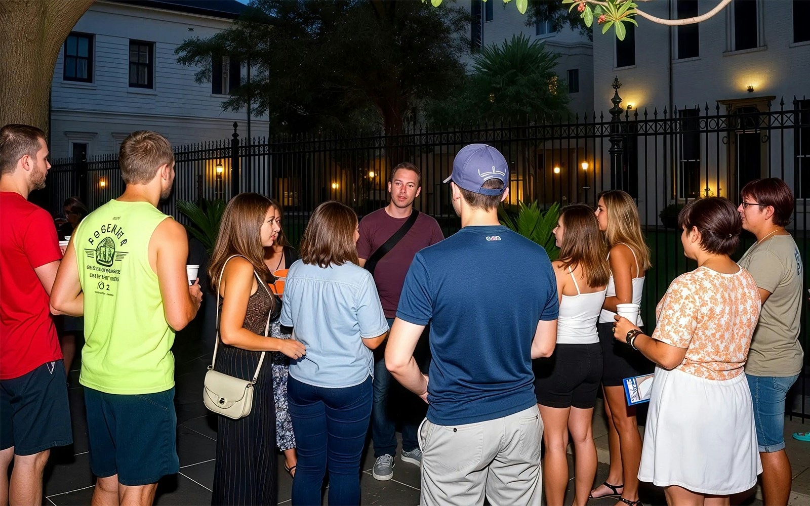 Group on a guided haunted pub crawl in New Orleans.