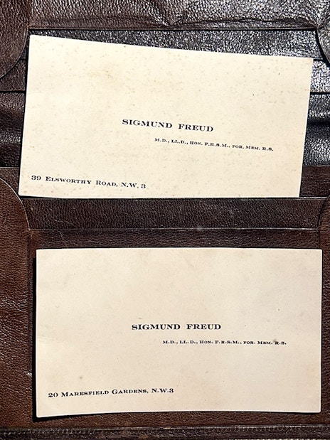 Sigmund Freud's business cards displayed at the Sigmund Freud Museum.