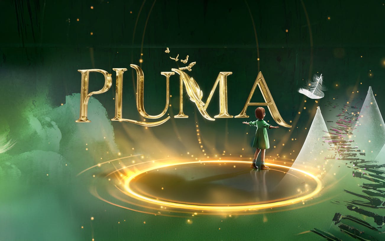 Pluma Show Circus in Dubai by Cirque Du Liban, featuring a child in a green dress on a glowing stage.