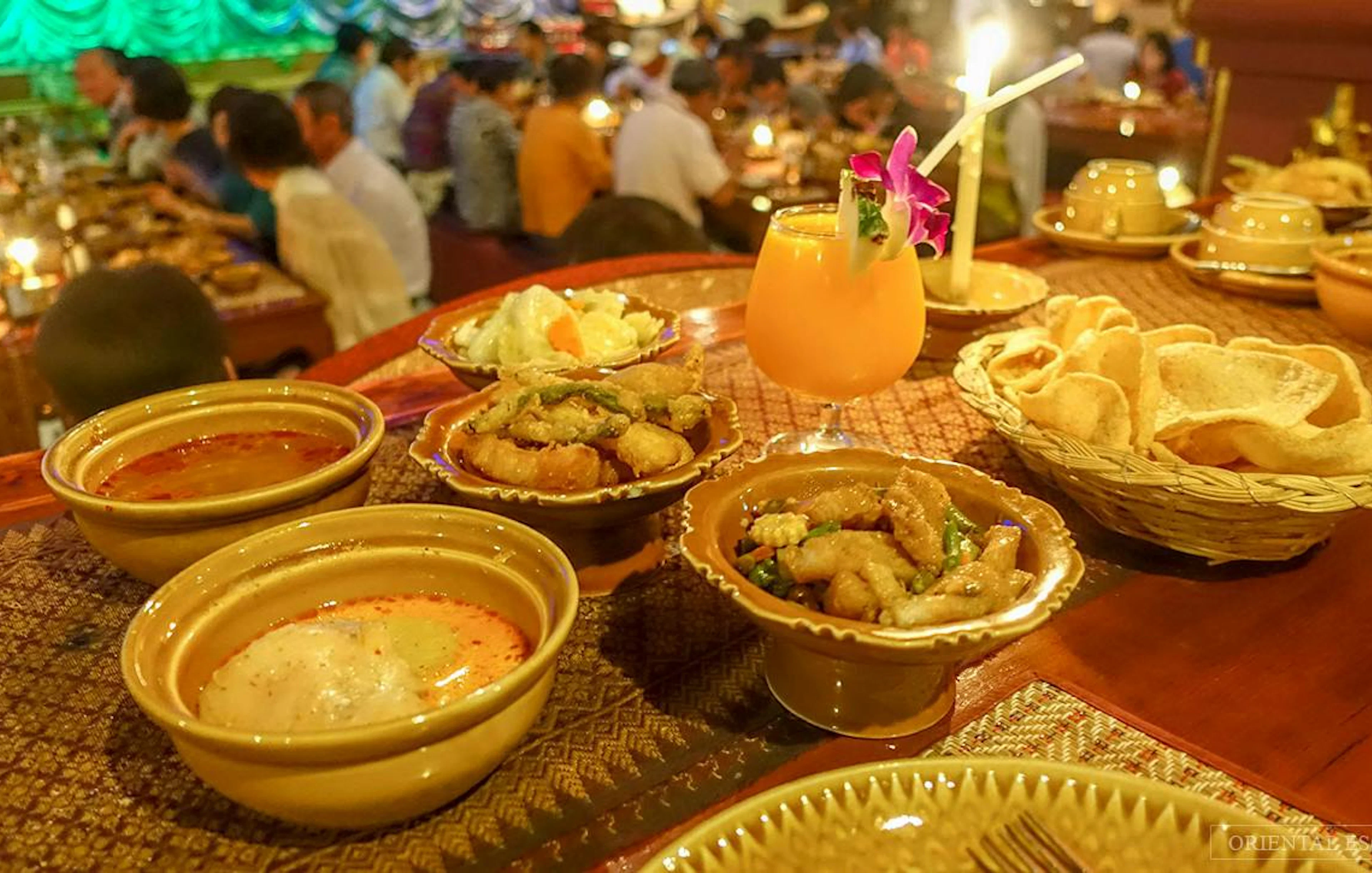 Nopparat Thai set dinner with dishes and drink, Bangkok dining experience.