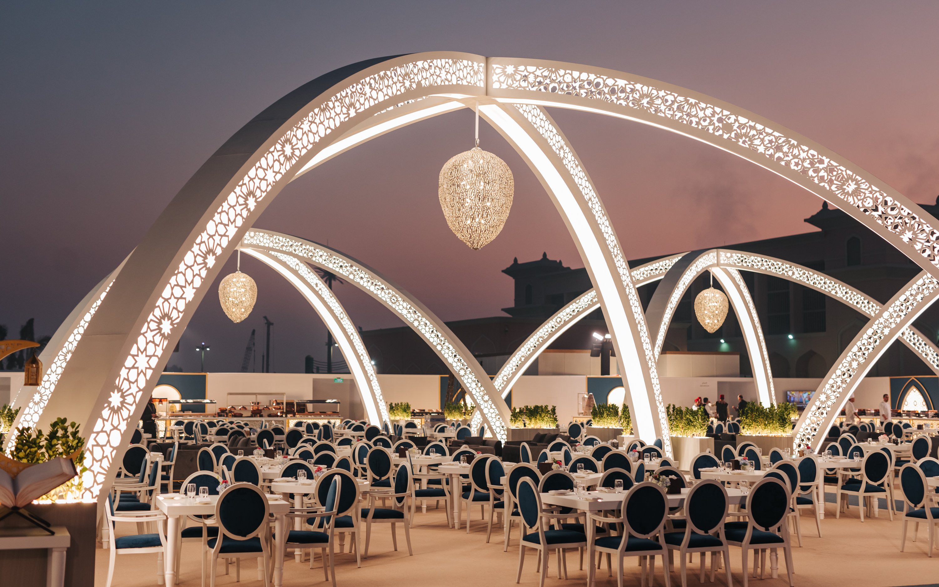 Terrace set for Iftar and Suhoor at Asateer tent, Atlantis The Palm, Dubai.