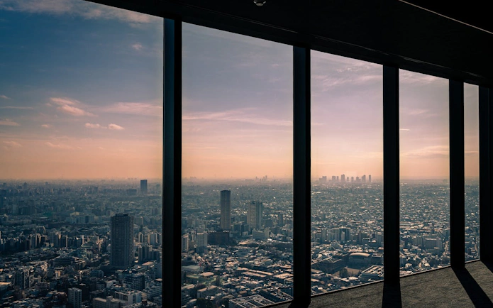 Tokyo skyline view from SHIBUYA SKY observatory during guided walking tour.