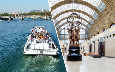 Seine River cruise and Musée d'Orsay interior in Paris.