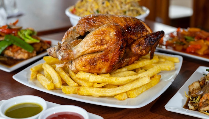 Roast chicken dish at restaurant