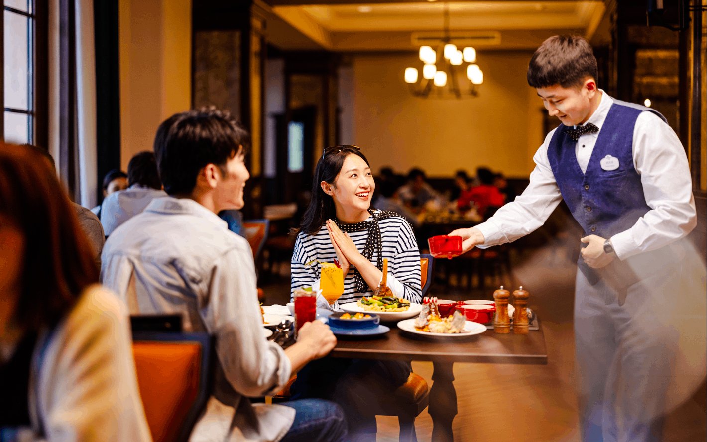 Dining experience at Universal Studios Beijing restaurant during guided tour.
