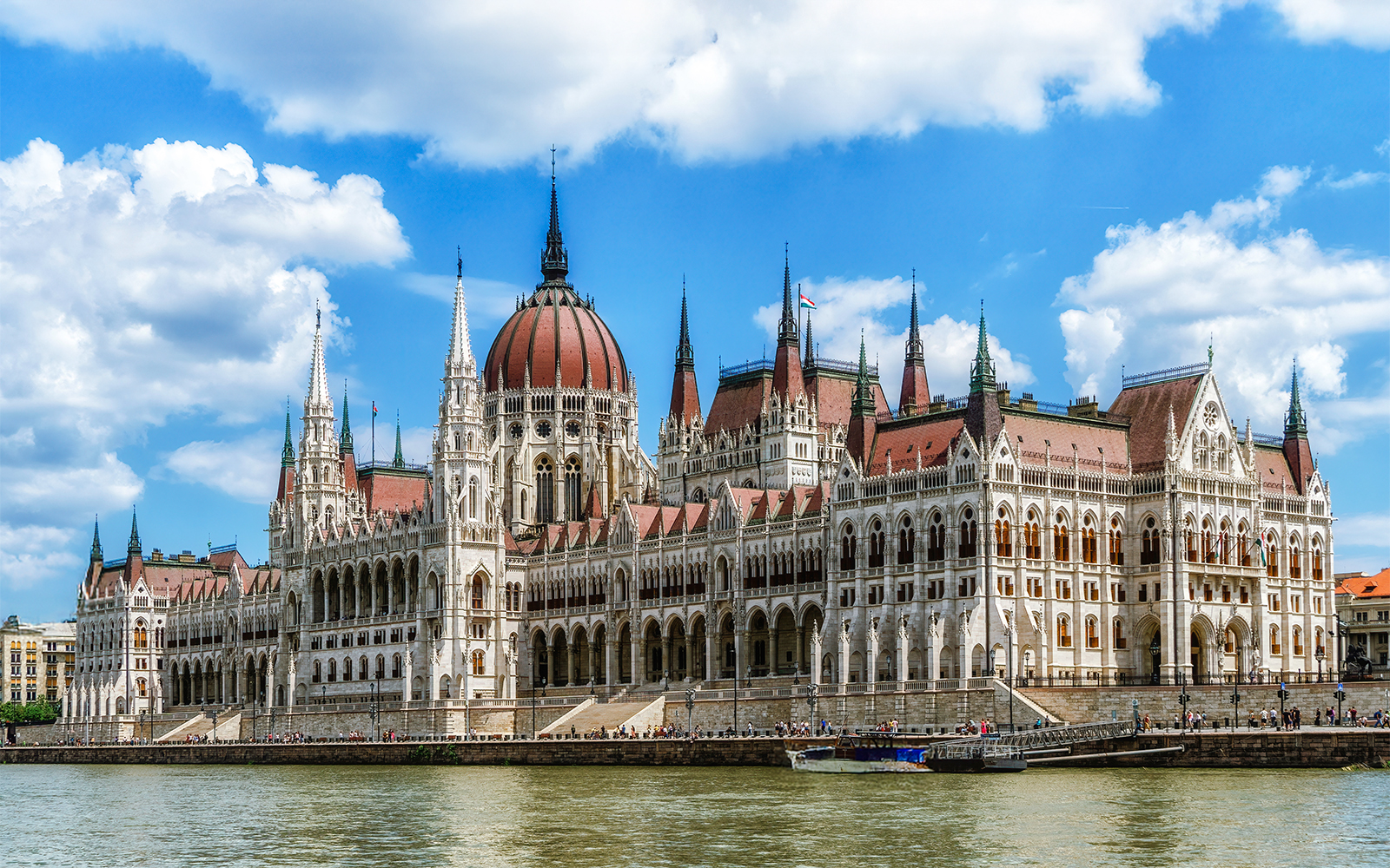 Hungarian Parliament building along the Danube River in Budapest.