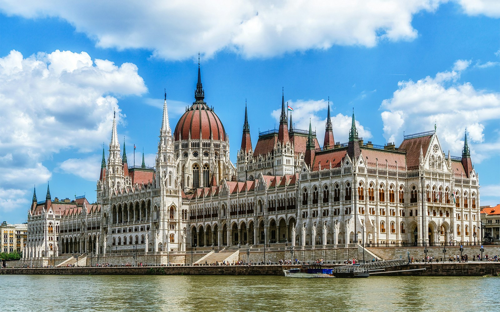 Hungarian Parliament building along the Danube River in Budapest.