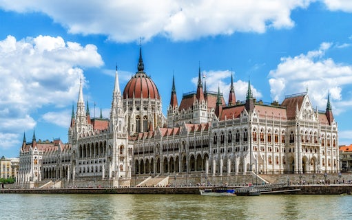 Hungarian Parliament building along the Danube River in Budapest.