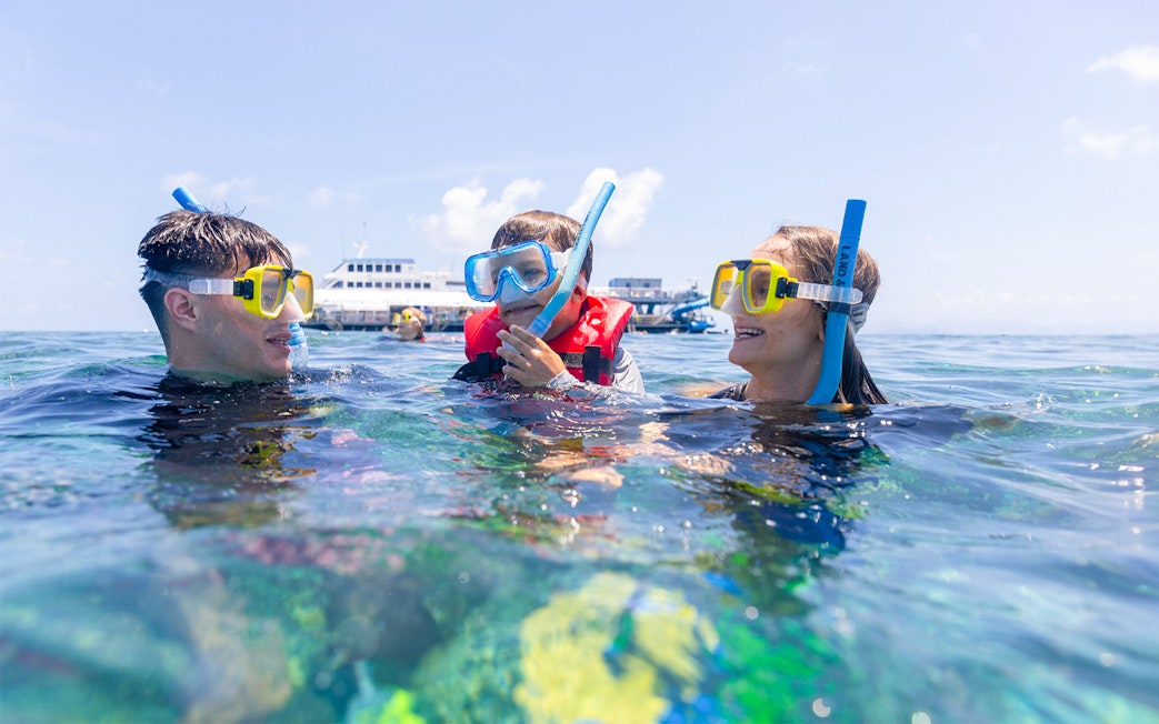 Family snorkeling at Moore Reef with Sunlover Cruises, Great Barrier Reef.
