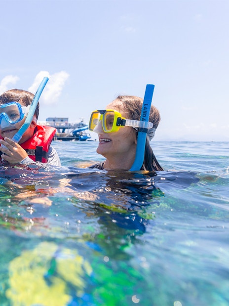Family snorkeling at Moore Reef with Sunlover Cruises, Great Barrier Reef.