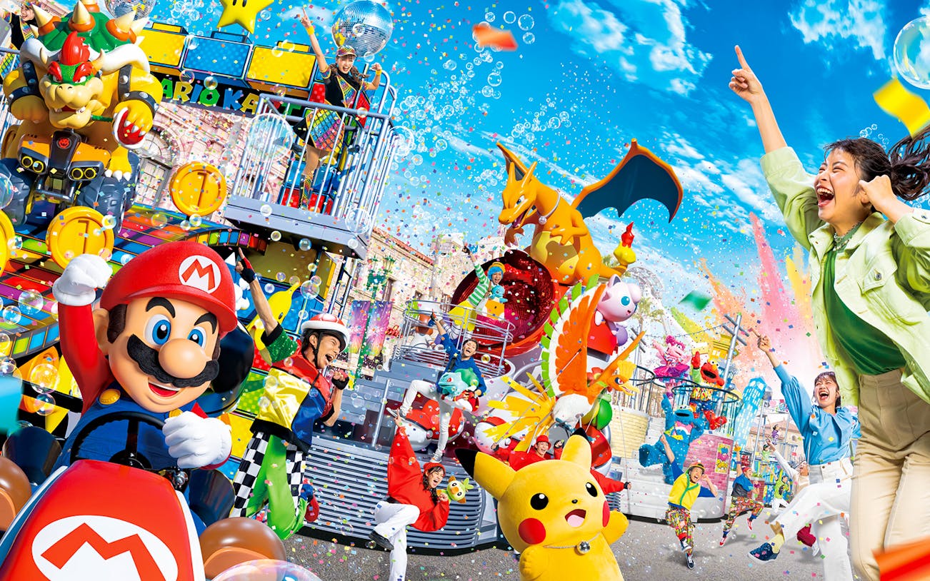Universal Studios Japan, Osaka, featuring Mario Kart and Pokémon attractions.
