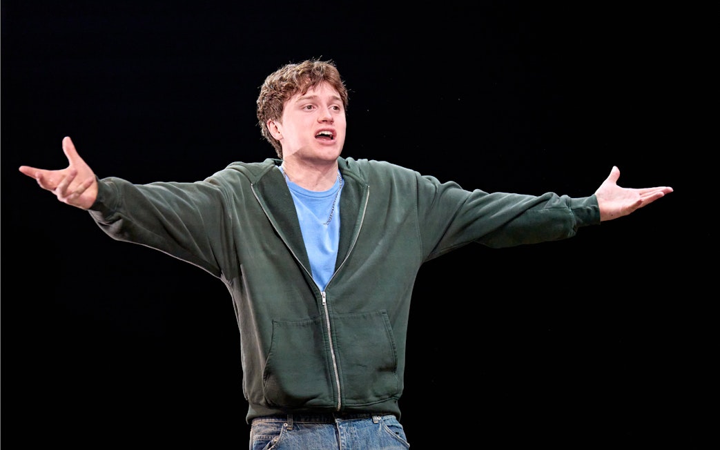 Actor performing on stage in "Inter Alia," West End.