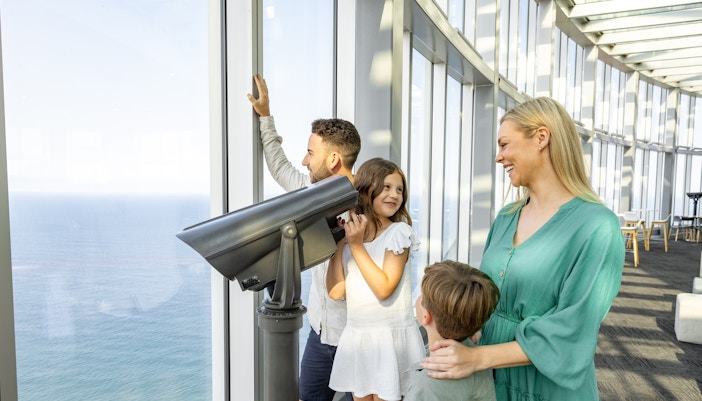 Family at Skypoint observation deck, Gold Coast.
