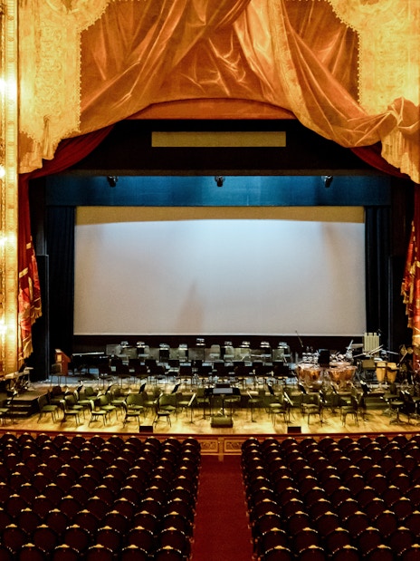 Teatro Colon stage view with ornate balconies, Buenos Aires, Argentina.