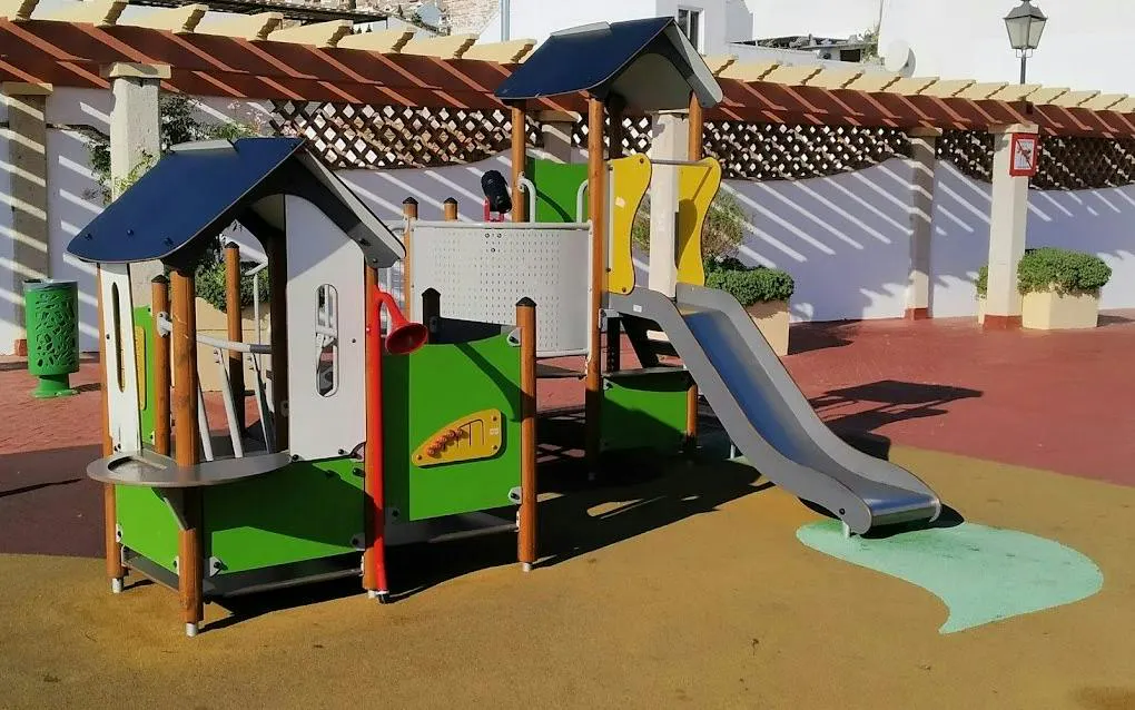 Playground structure in Benalmádena Pueblo, part of the self-guided city exploration game.