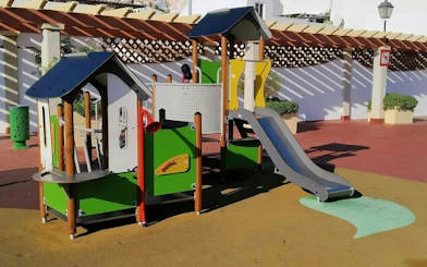 Playground structure in Benalmádena Pueblo, part of the self-guided city exploration game.