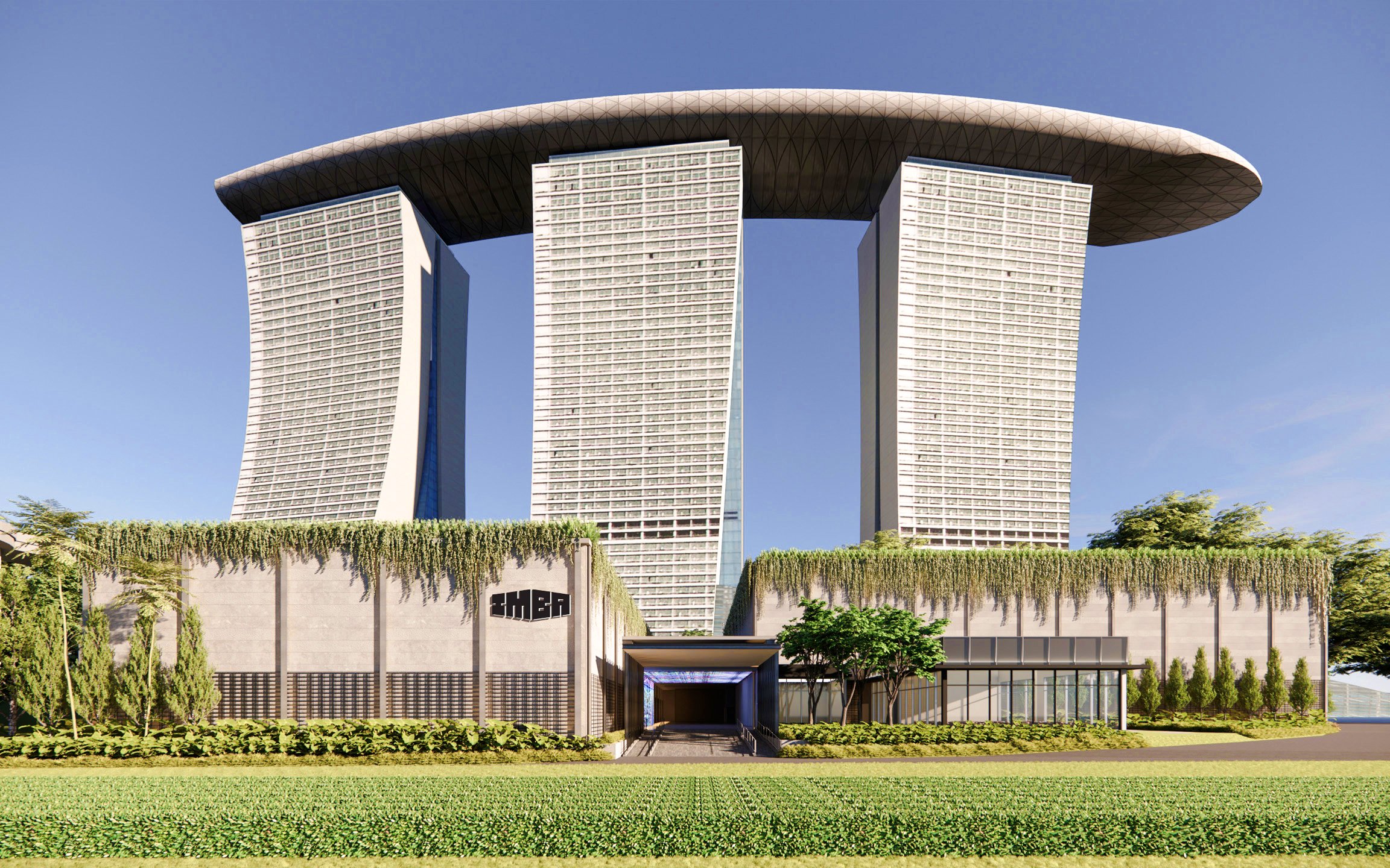 MBA Theatre entrance with iconic architecture at Gardens.