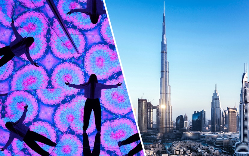 House of Hype kaleidoscope display and Burj Khalifa view, Dubai tour combo.