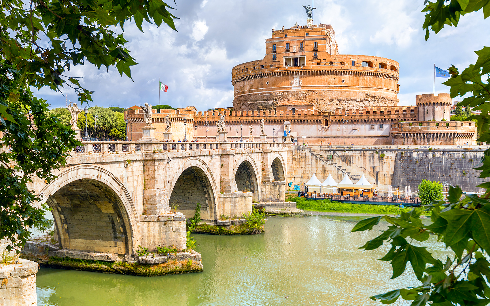 Castel Sant'Angelo and Ponte Sant'Angelo over the Tiber River in Rome, Italy.