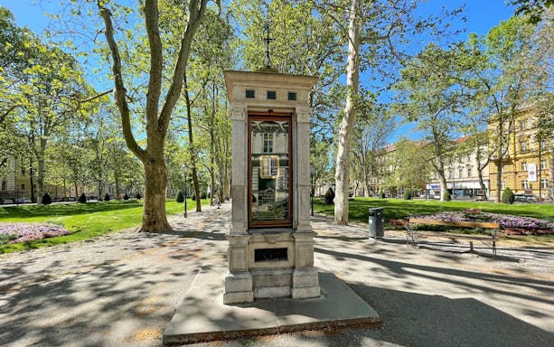 Zagreb park with historic monument on small group guided tour.