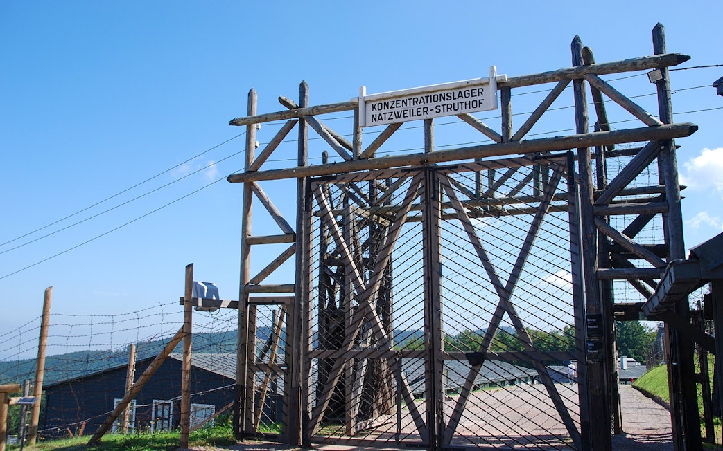 Entrance gate of Stutthof Nazi Concentration Camp, part of Warsaw tour with lunch.