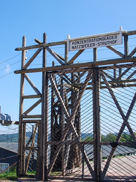 Entrance gate of Stutthof Nazi Concentration Camp, part of Warsaw tour with lunch.
