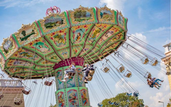 Swing ride at Vienna Prater amusement park during a self-guided city exploration game.