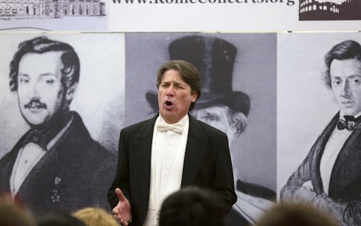 Opera singer performing at Christmas and New Year’s concert in Rome.