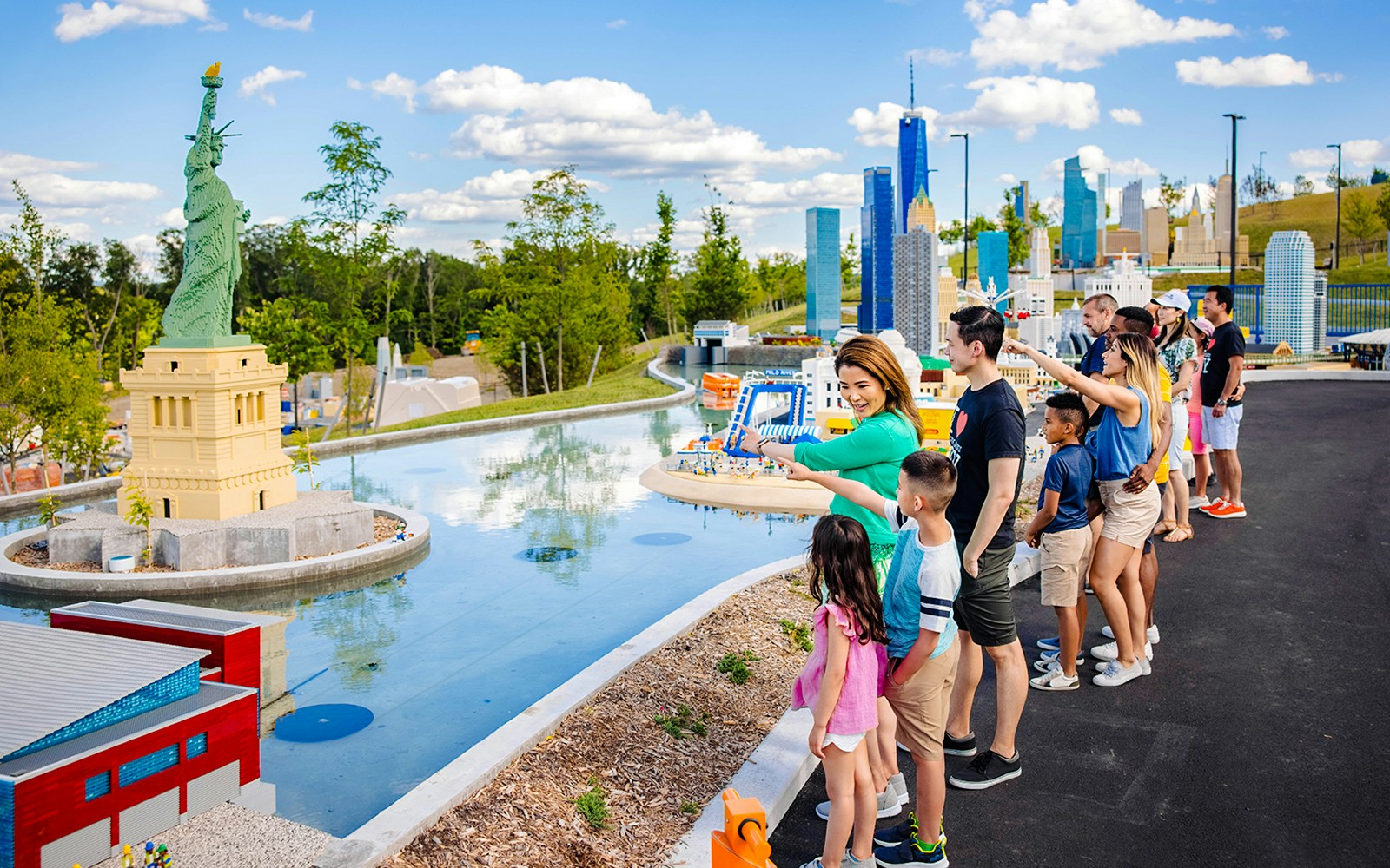 Guests viewing Lego Statue of Liberty at Legoland New York.