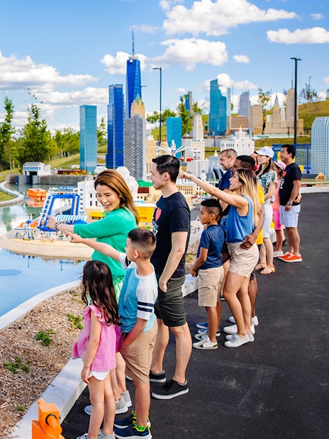 Guests viewing Lego Statue of Liberty at Legoland New York.