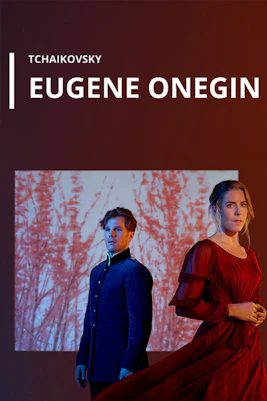 Eugene Onegin show poster with two actors in period costumes.