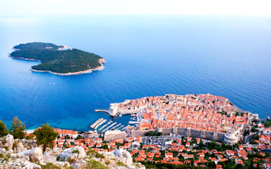 Dubrovnik's old town and Lokrum Island viewed from above, Croatia.