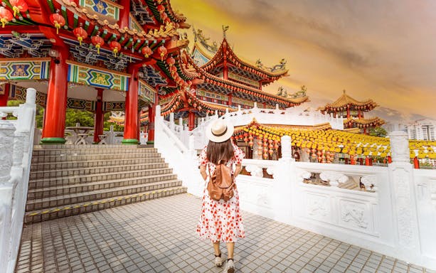 Visitor exploring Thean Hou Temple in Kuala Lumpur during the Private Full-Day 10 Wonders Tour.