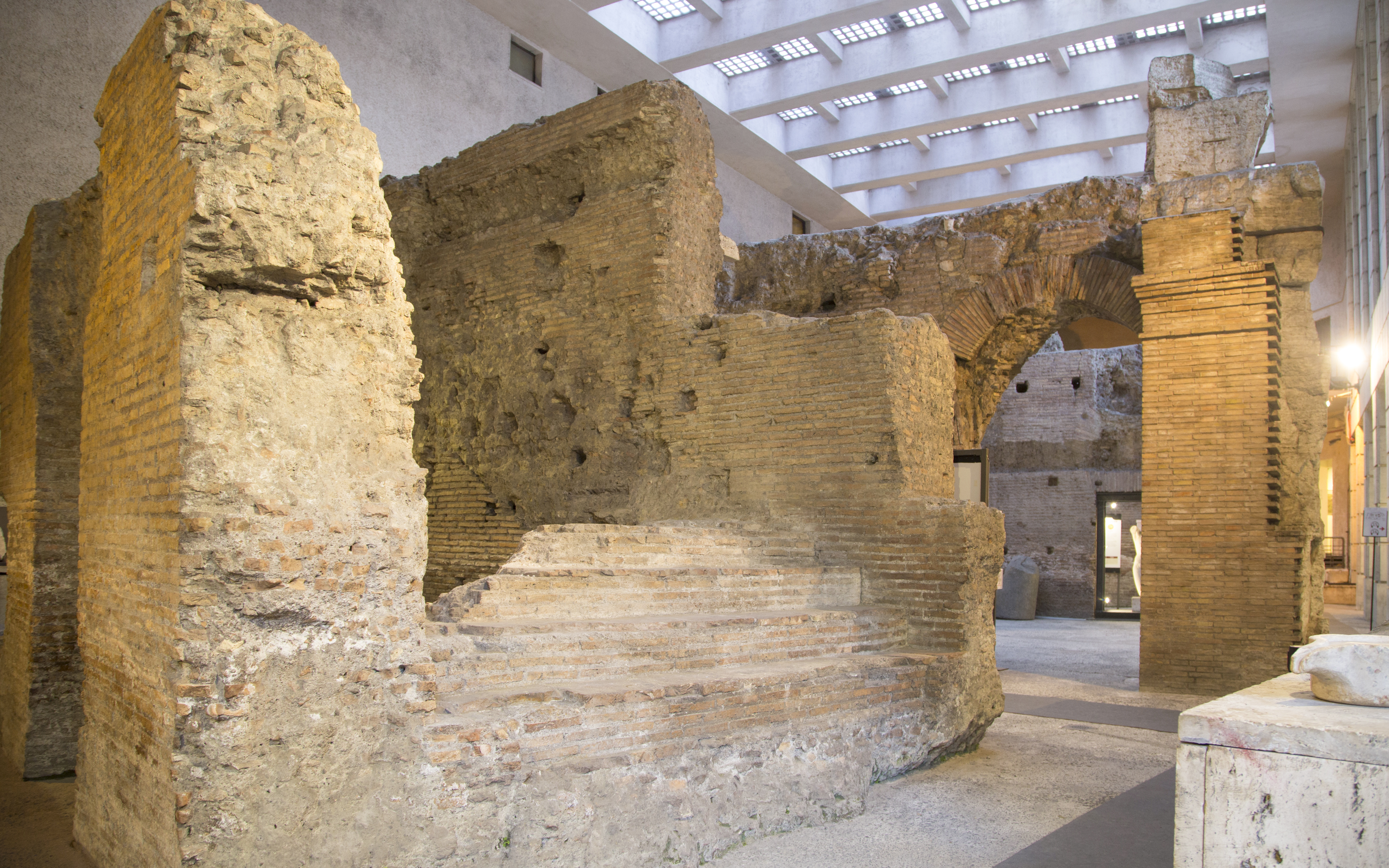 Ancient Roman ruins in the underground area of Navona Square, Rome.