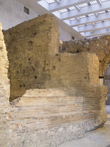 Ancient Roman ruins in the underground area of Navona Square, Rome.
