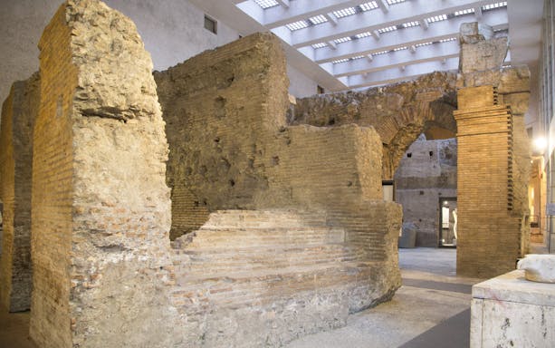 Ancient Roman ruins in the underground area of Navona Square, Rome.